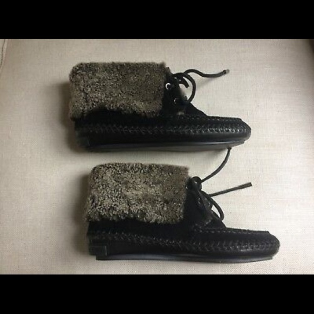 Tory Burch Ankle Boots Black Suede Laces Shearling